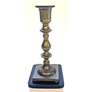 Heavy Solid Brass 8" Candlestick on a Square Base Made in India Natural Patina